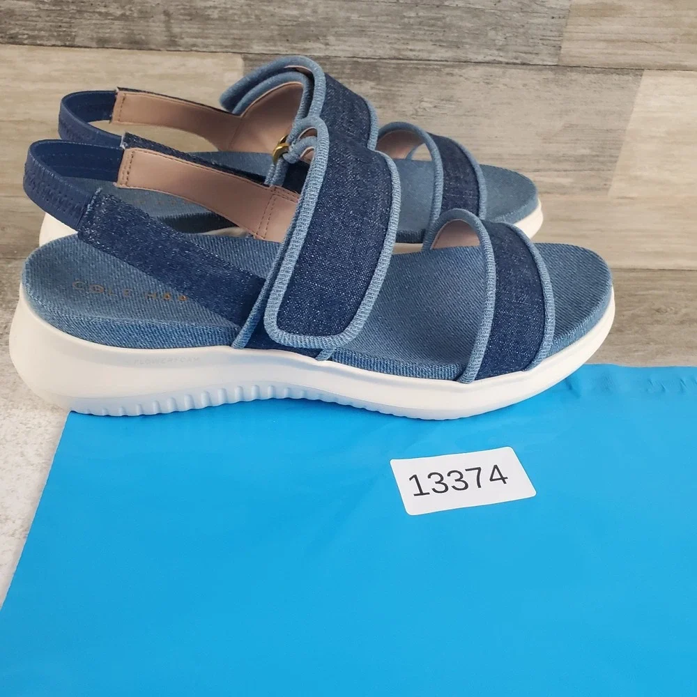 Cole Haan Zerogrand Meritt Sandal Womens Sz 7.5 B Denim Multi Ivory Hook & Loop